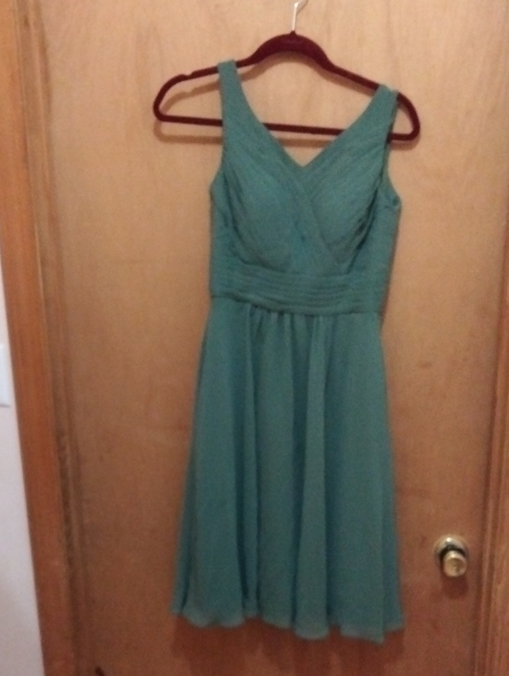 Azazie Teal V-Neck Chiffon Midi Dress